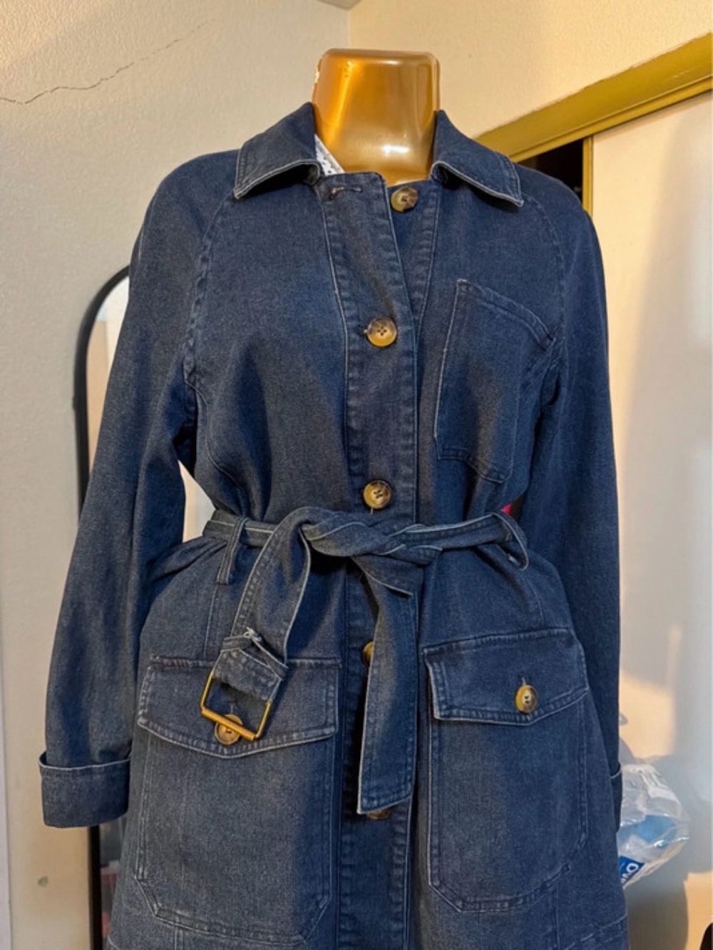 bagatelle Dark Blue Denim Belted Jean Jacket